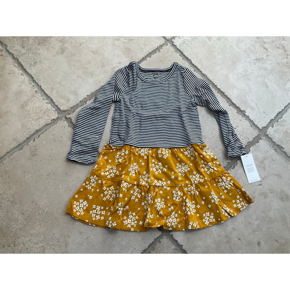 NWT Tea Collection Striped Floral Tiered Skirted Twirl Dress Girls 2